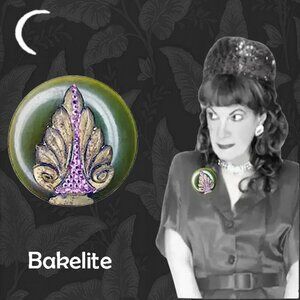 Big Bakelite Brooch with Vintage, Pink Pave Rhinestones, OOAK Deco Style Pin